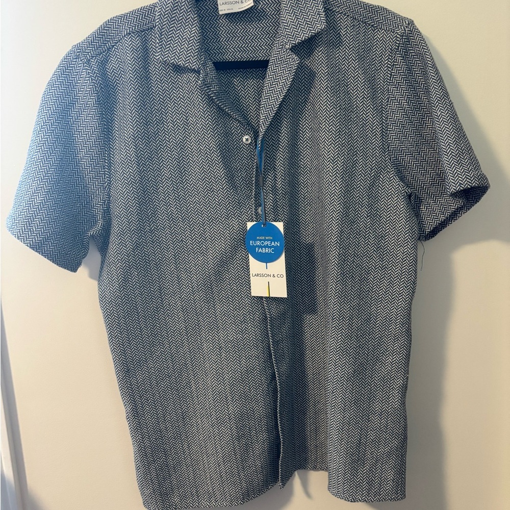 545M. Men's Blue and White Herringbone knit Shirt